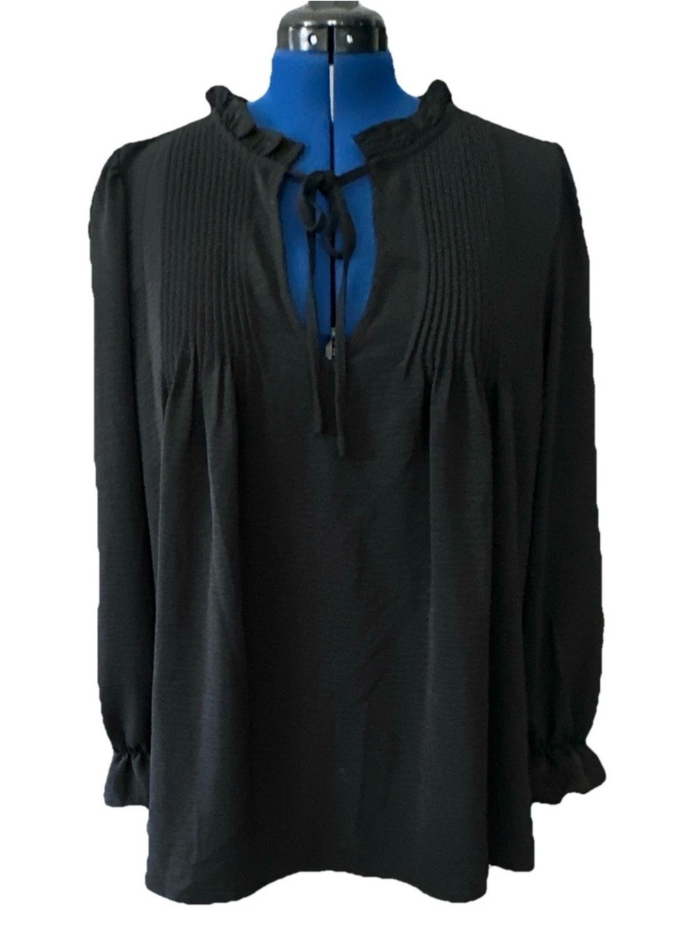 torrid Black Ruffle Tie-Neck Pintuck Blouse